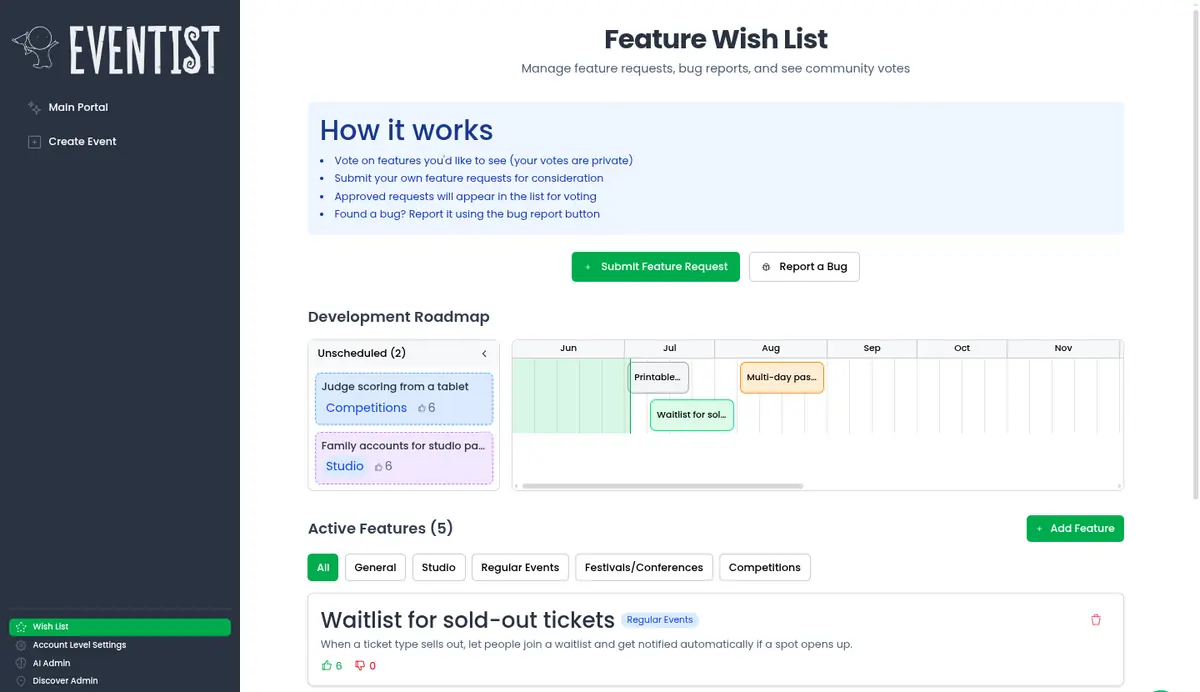 The Wish List: the live development roadmap, and features open for voting